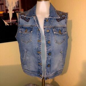 BONGO Women's Navy and Brown Gilet Denim Vest